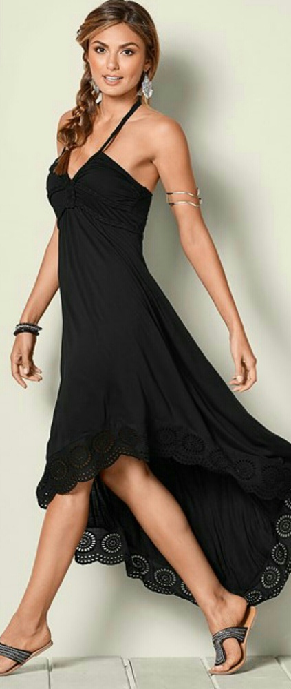 VENUS BLACK HIGH LOW HALTER DRESS